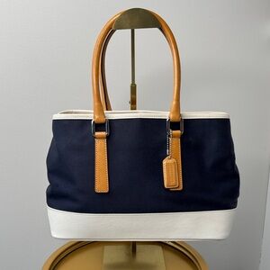 Coach Hampton Carryall Vintage Y2K Navy Canvas Cream Leather Pink Interior 7771